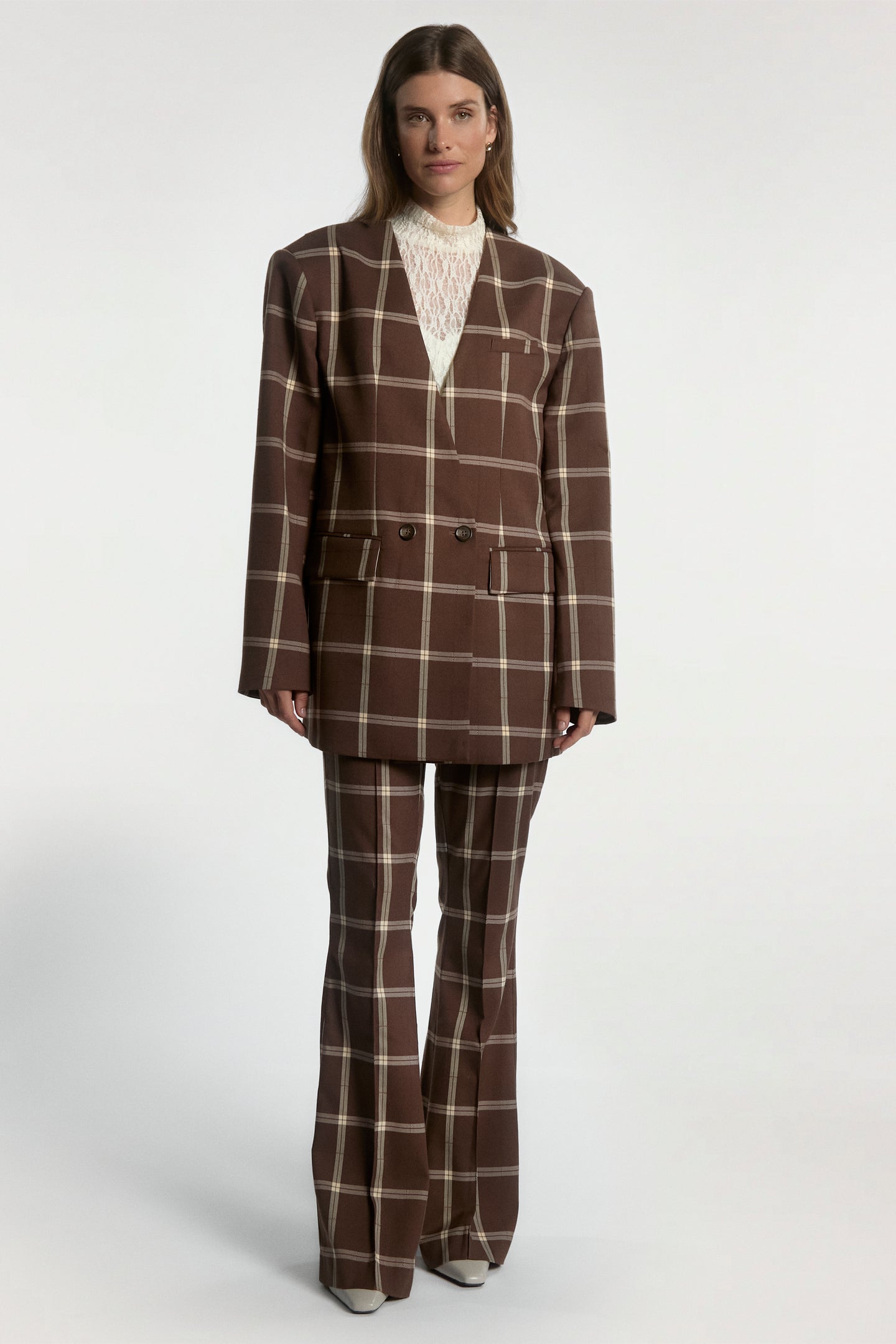 Glenn check broek bruin