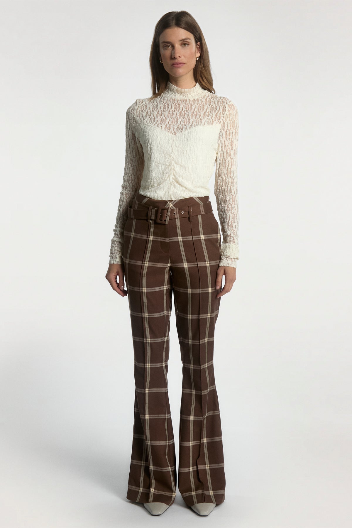 Glenn check broek bruin