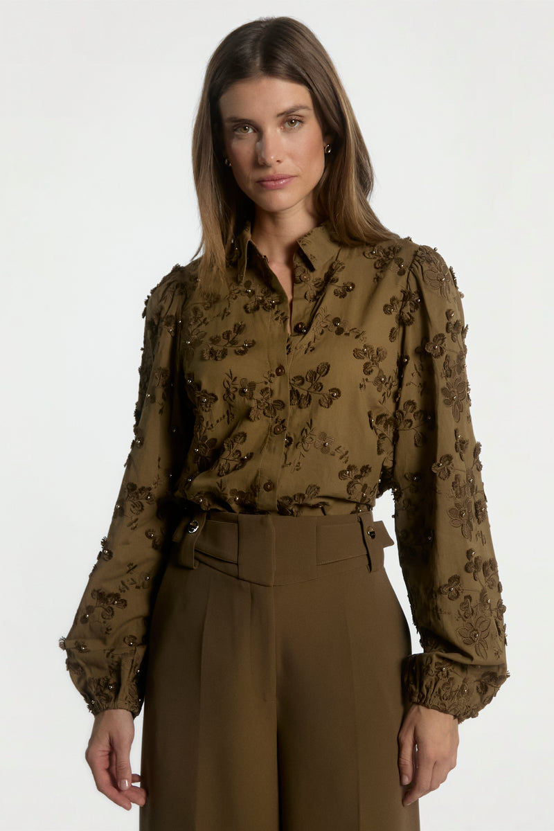 Lien beads blouse groen