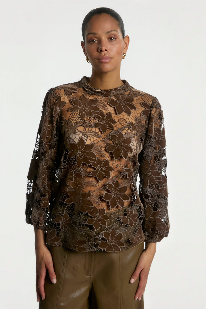 Shaila velvet top dark brown