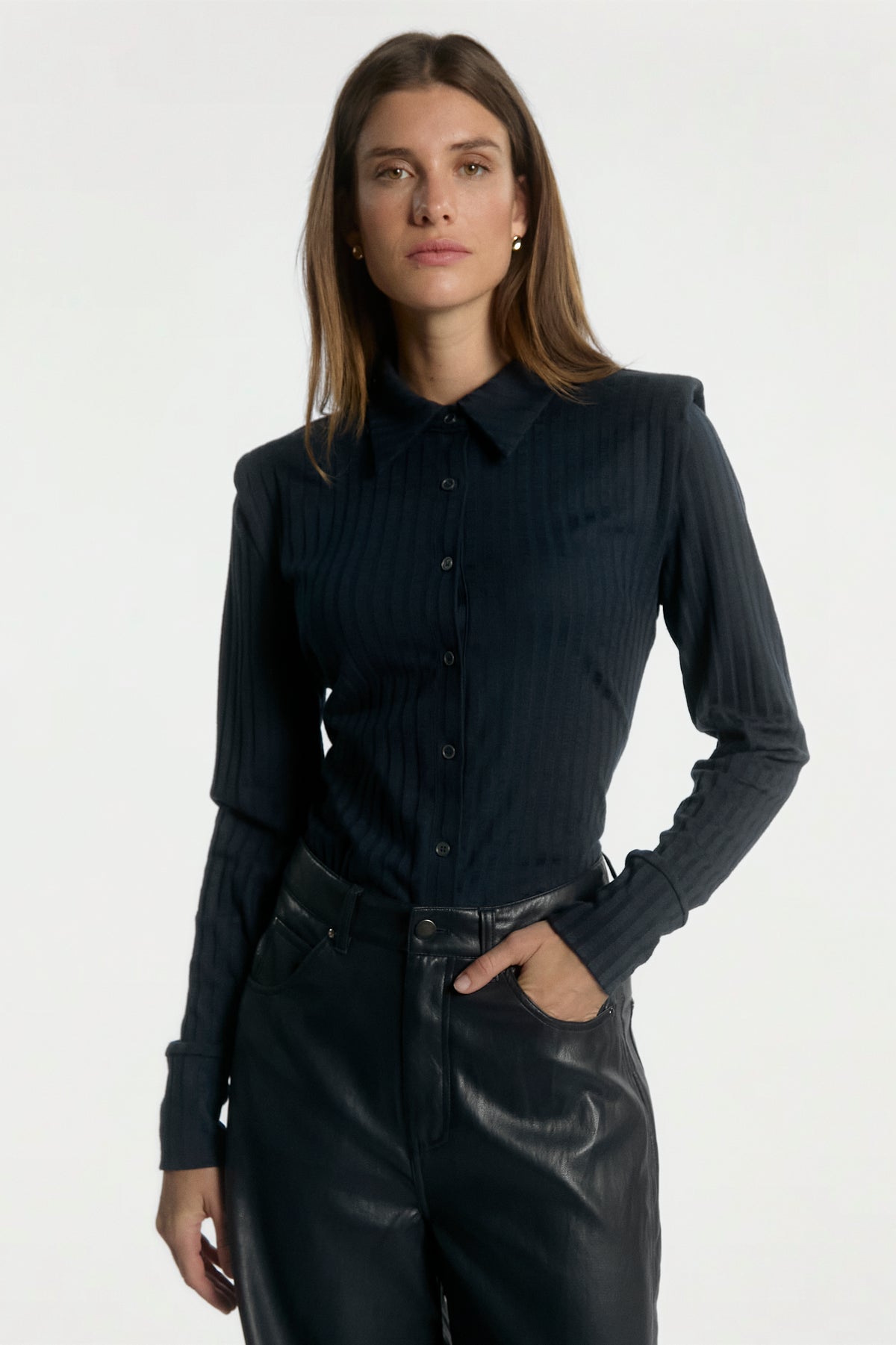 Quin Dark Blue PU Pants