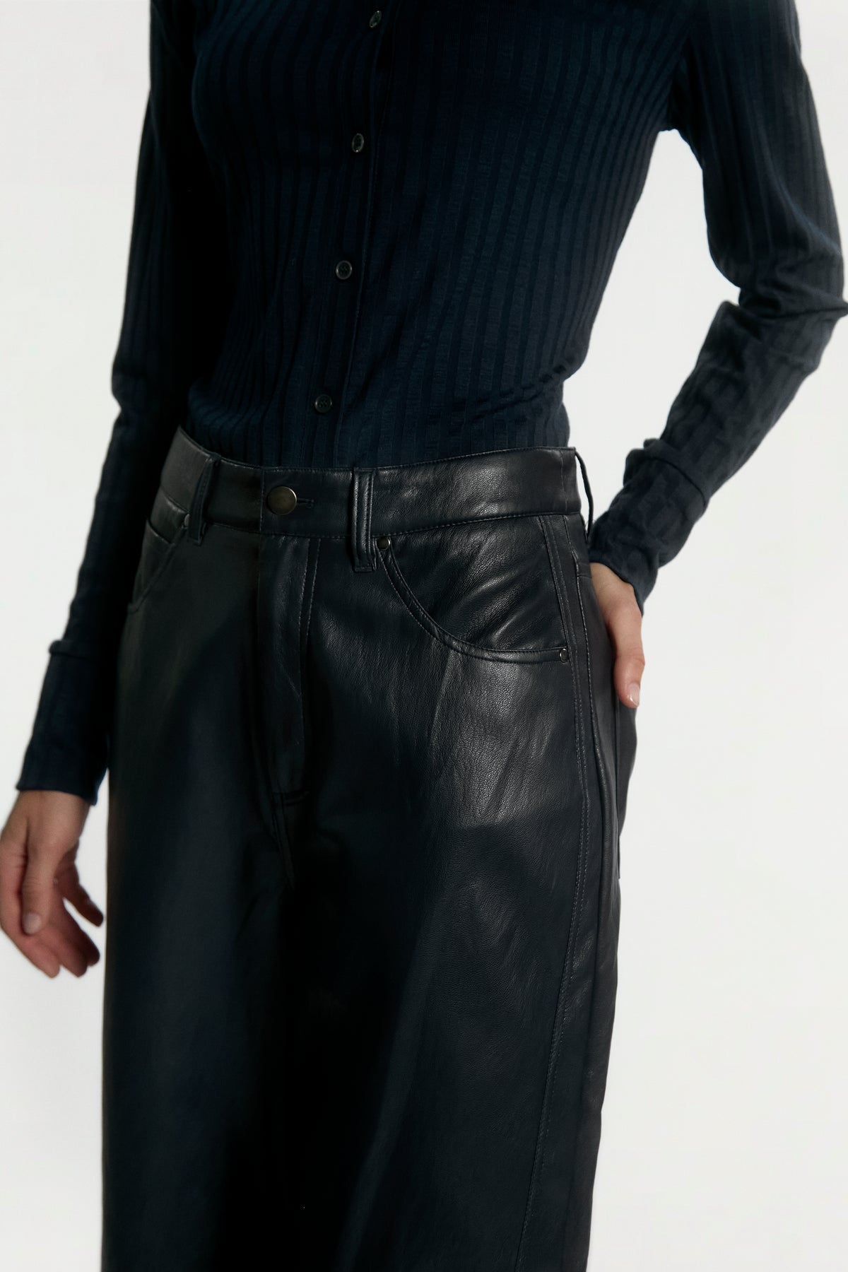 Quin Dark Blue PU Pants