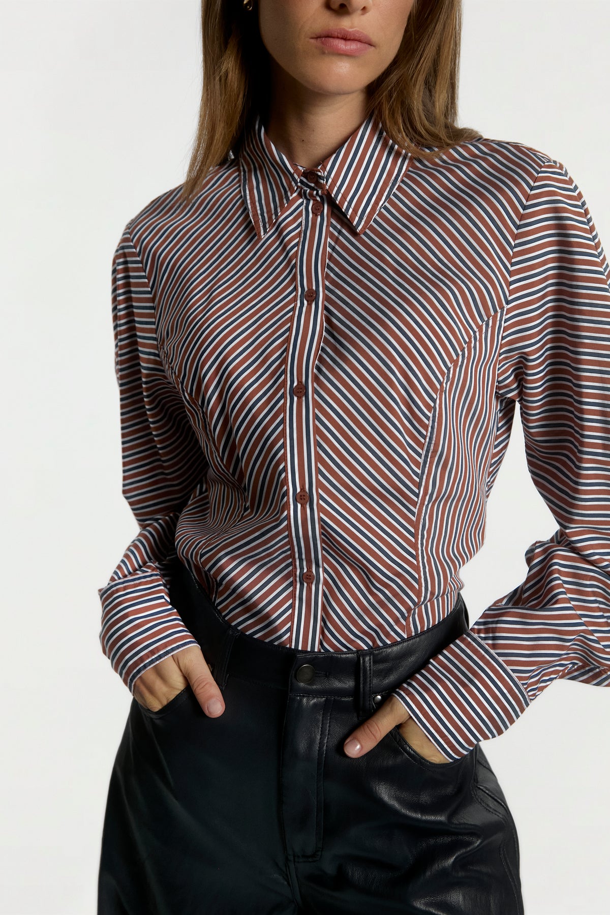 Isabel stripe blouse bruin