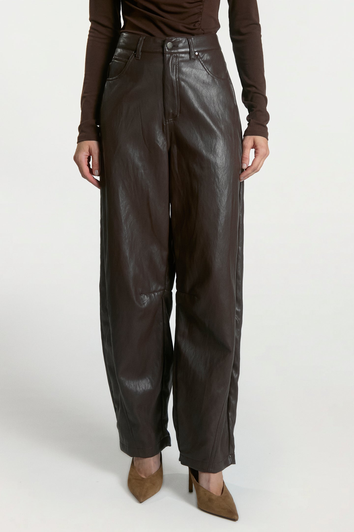 Quin PU broek donker bruin