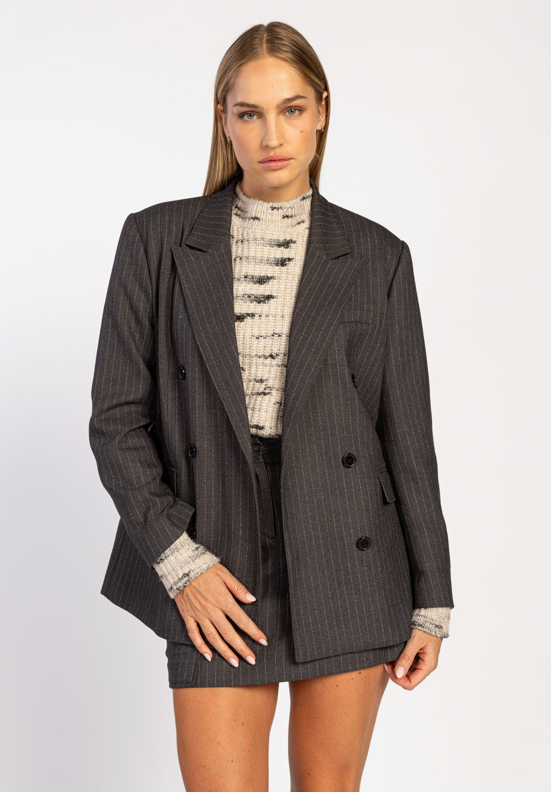 Heidy Pinstripe Blazer Grey