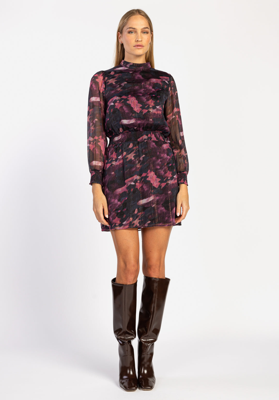 Gabry Flower Print Dress Burgundy