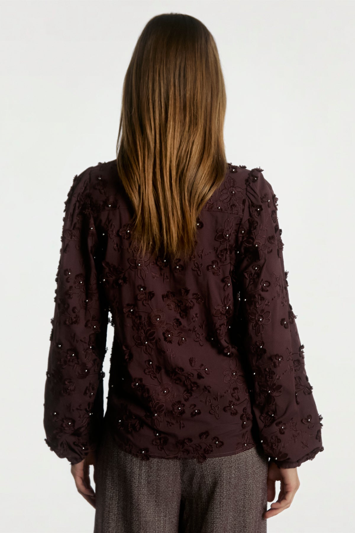 Lien beads blouse burgundy
