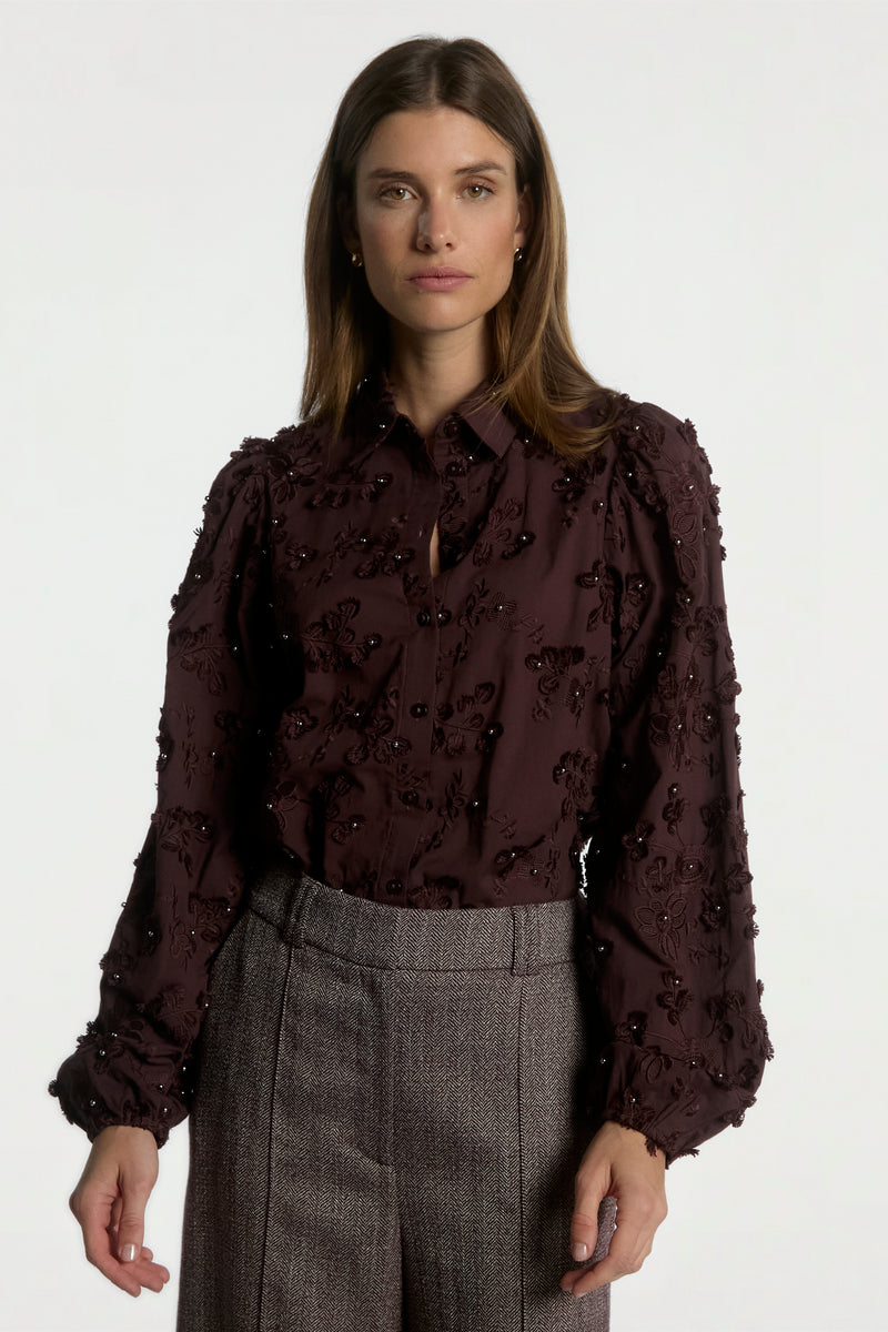 Lien beads blouse burgundy
