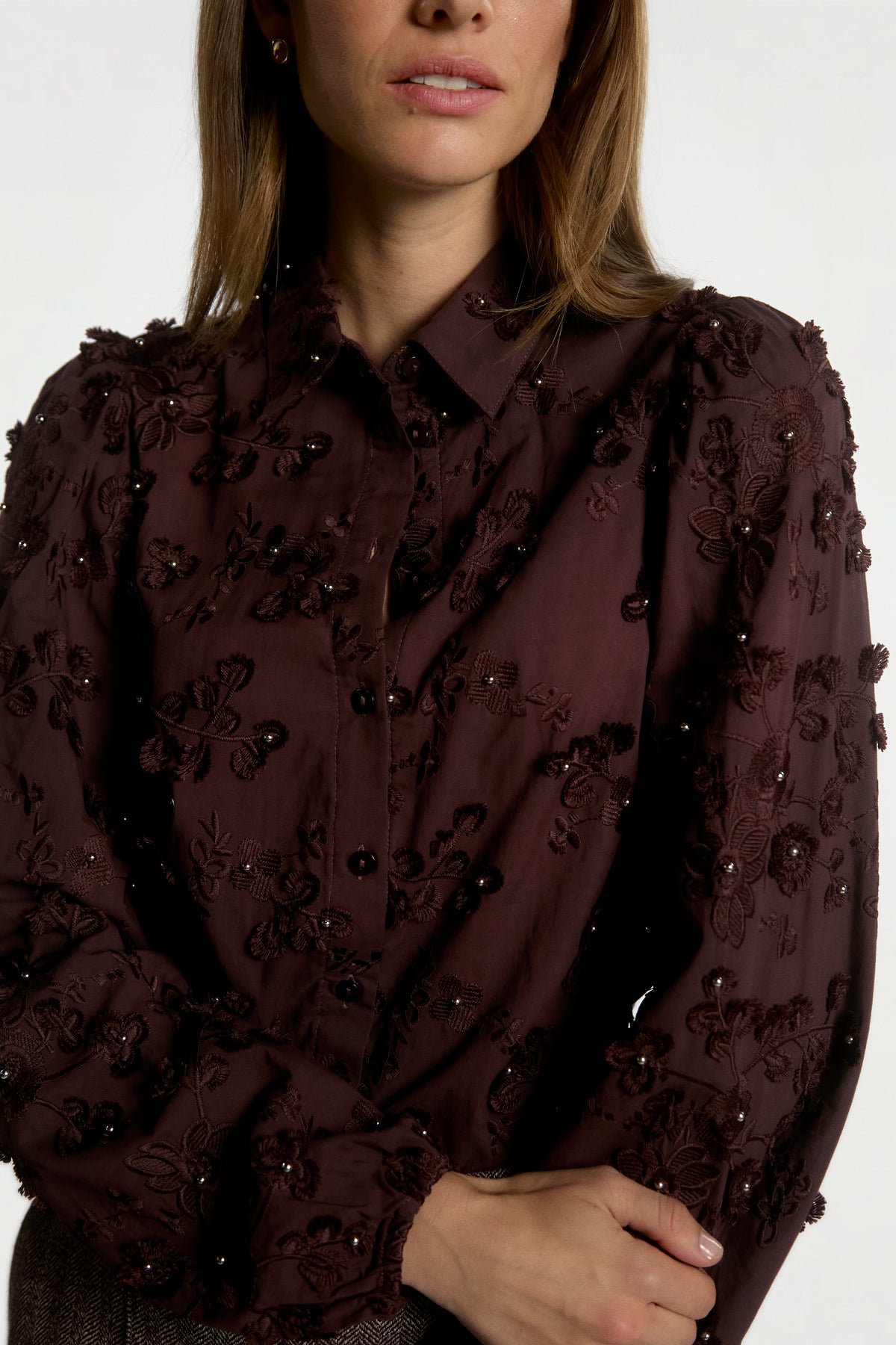 Lien beads blouse burgundy