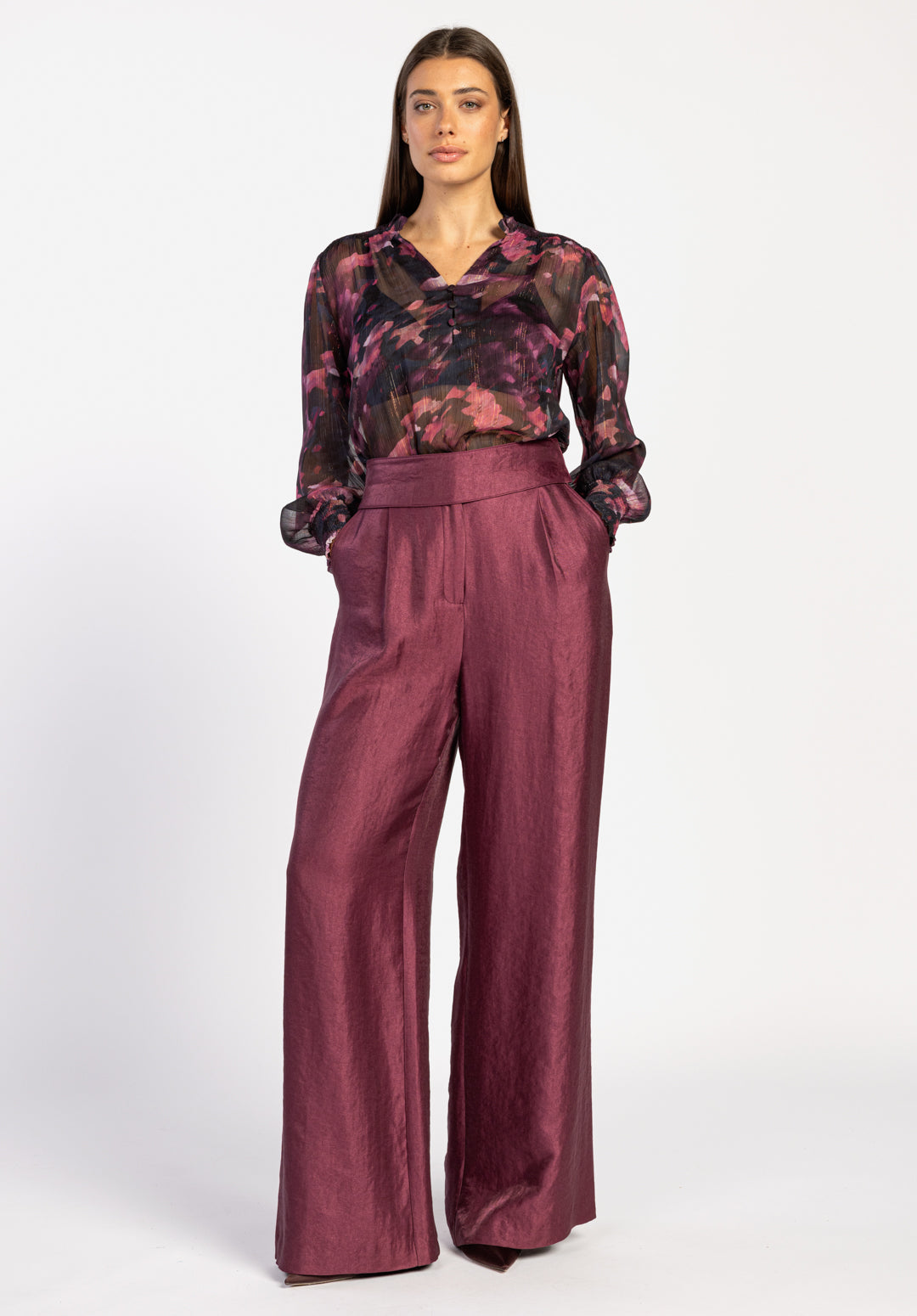 Rocia Shine Pants Burgundy