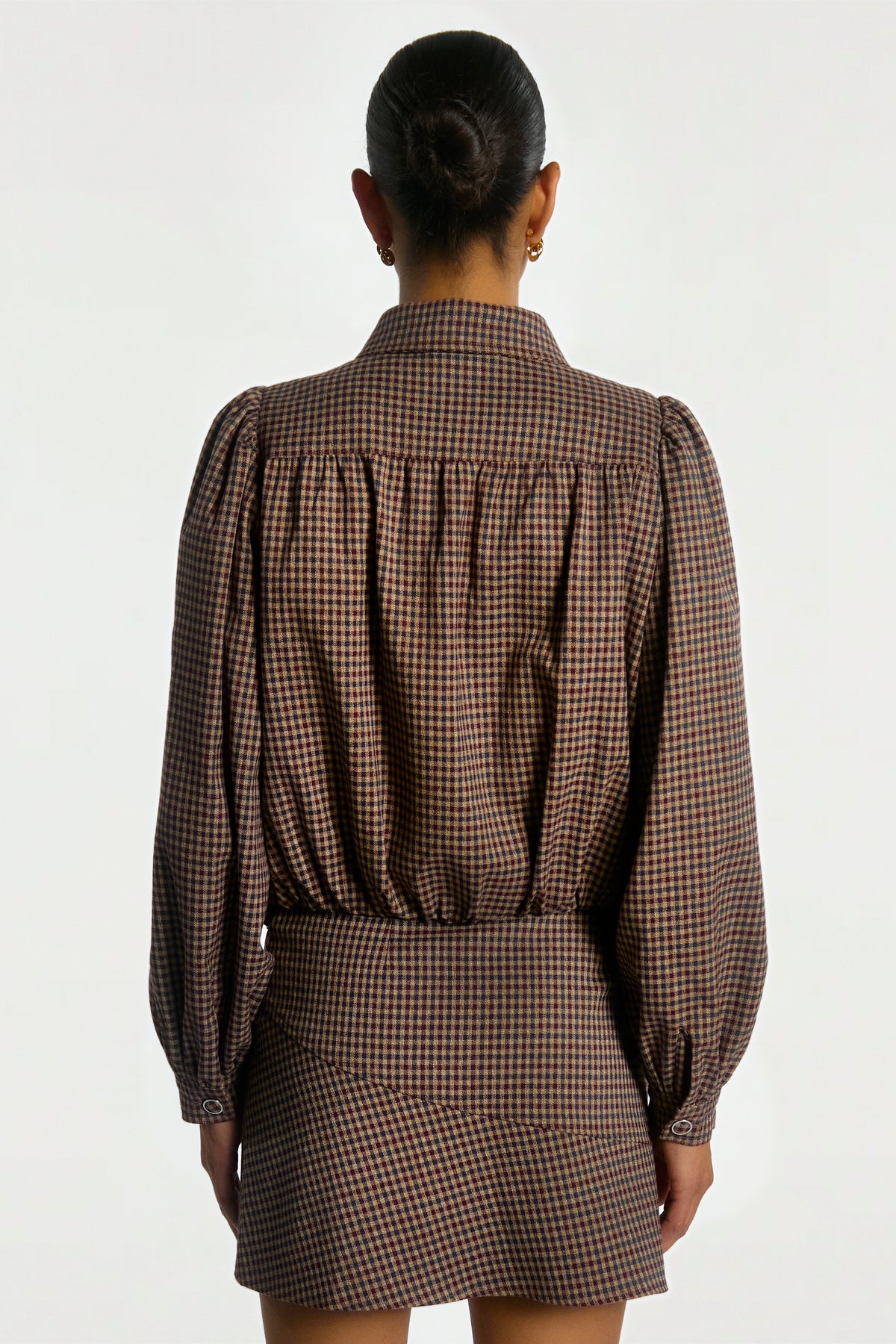 Silk Check Skirt Burgundy