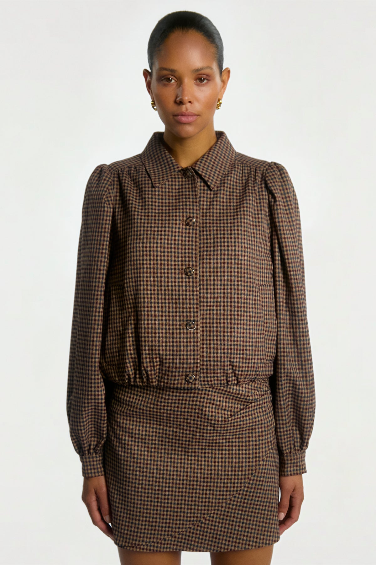 Silk Check Skirt Burgundy