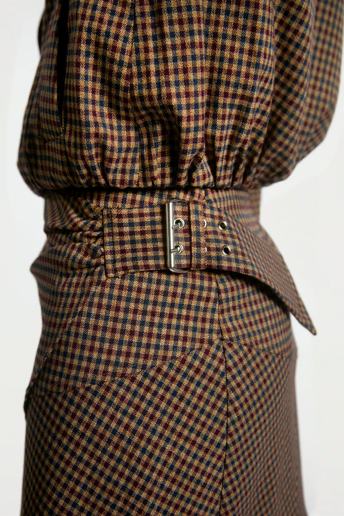Silk Check Skirt Burgundy
