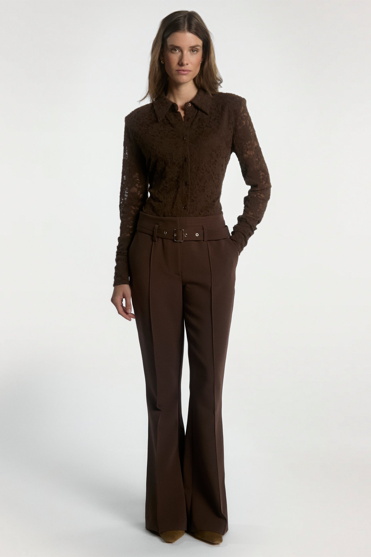 Vigo lace top donker bruin
