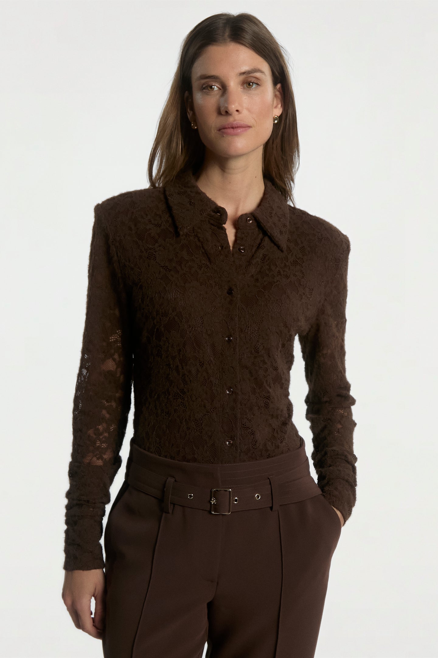 Vigo lace top donker bruin